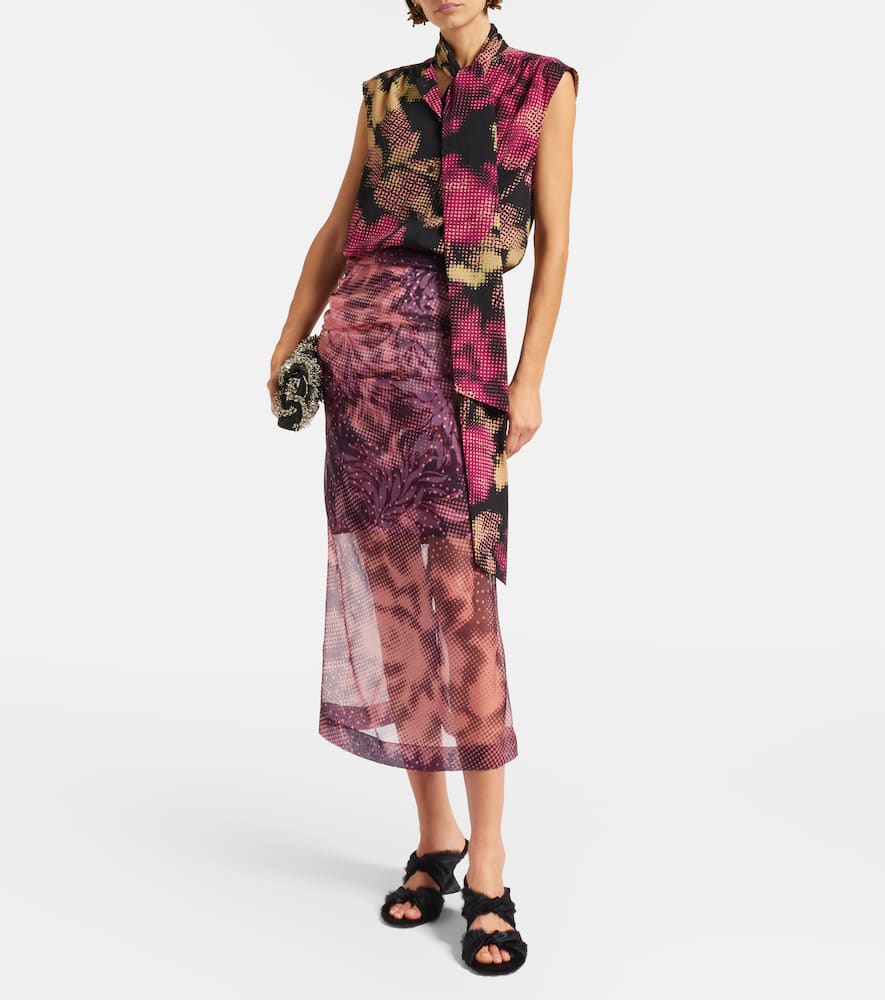 Layered printed silk-blend midi skirt