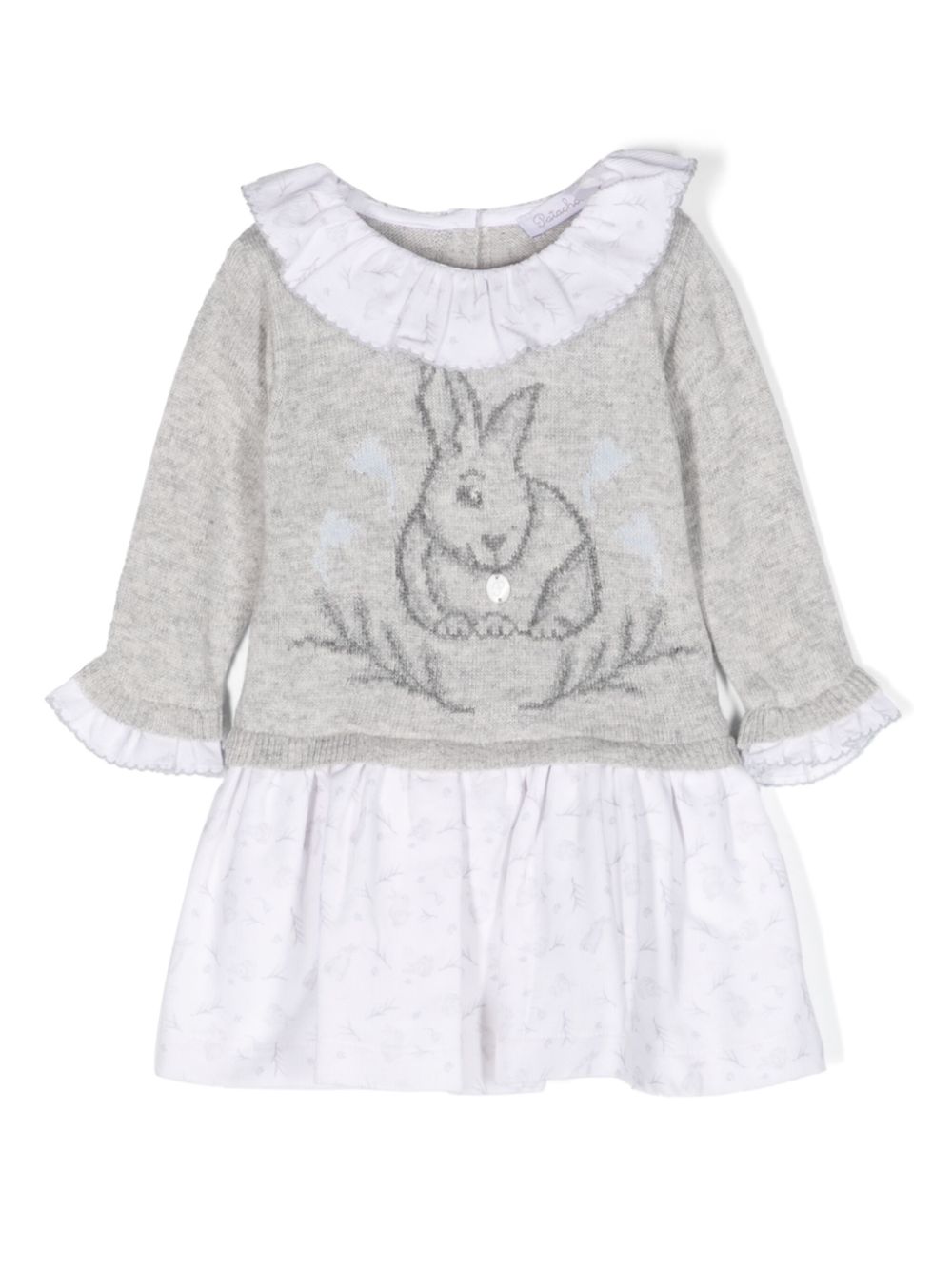 Patterned intarsia-knit layered dress - Grey