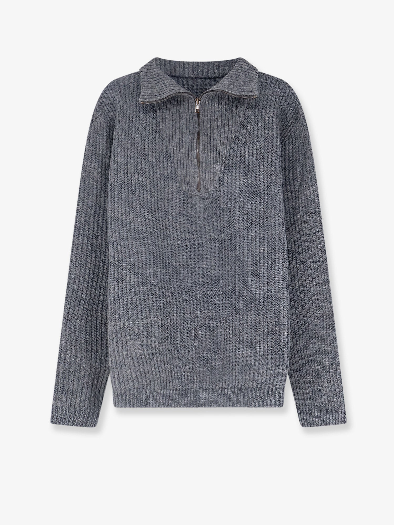 Ribbed Linen-Wool Sweater — Gray