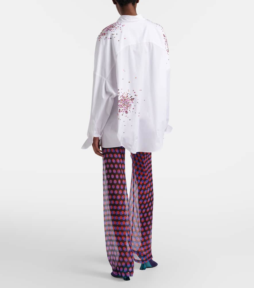 Polka-dot silk straight pants