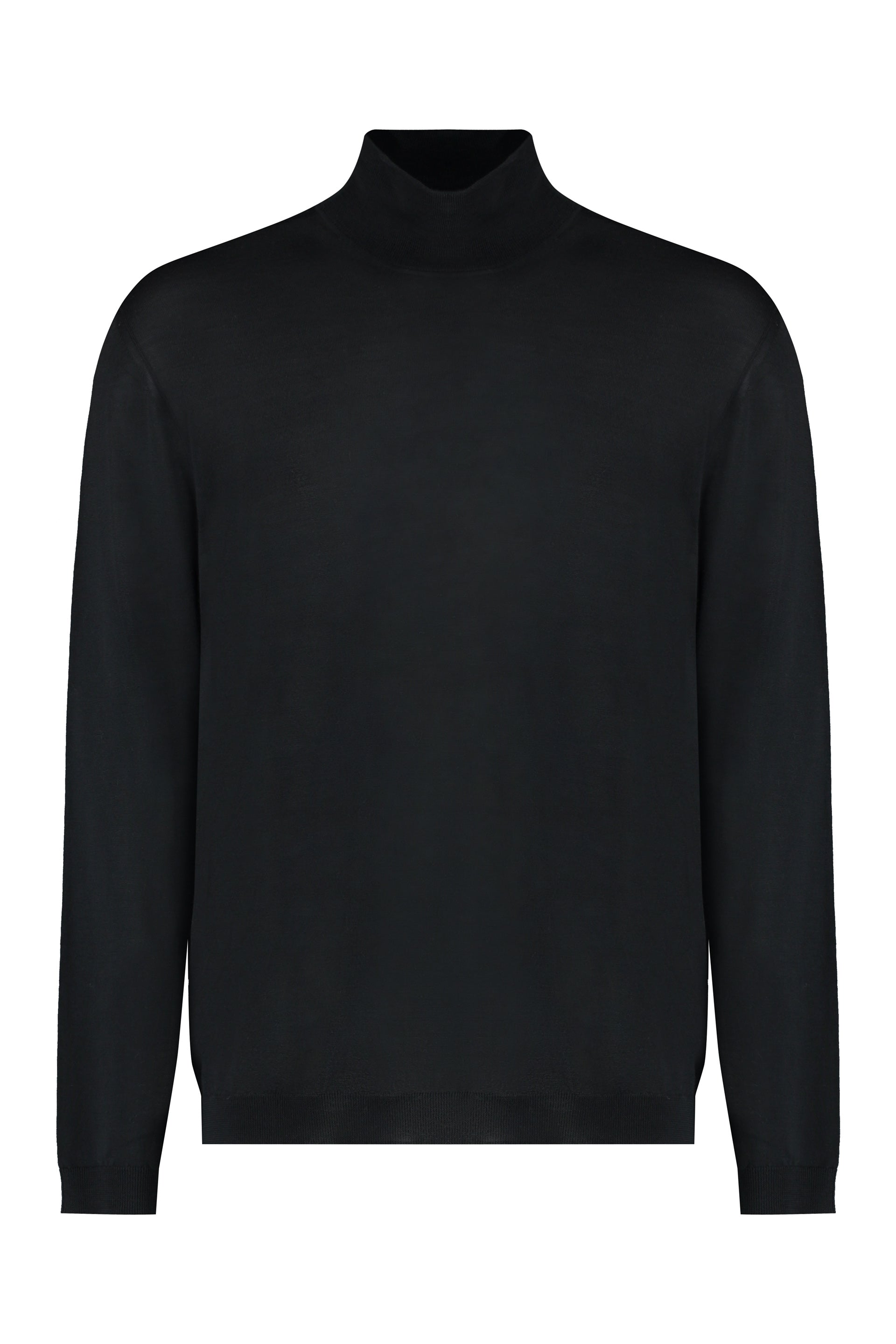 Ribbed Knit Turtleneck Wool Pullover