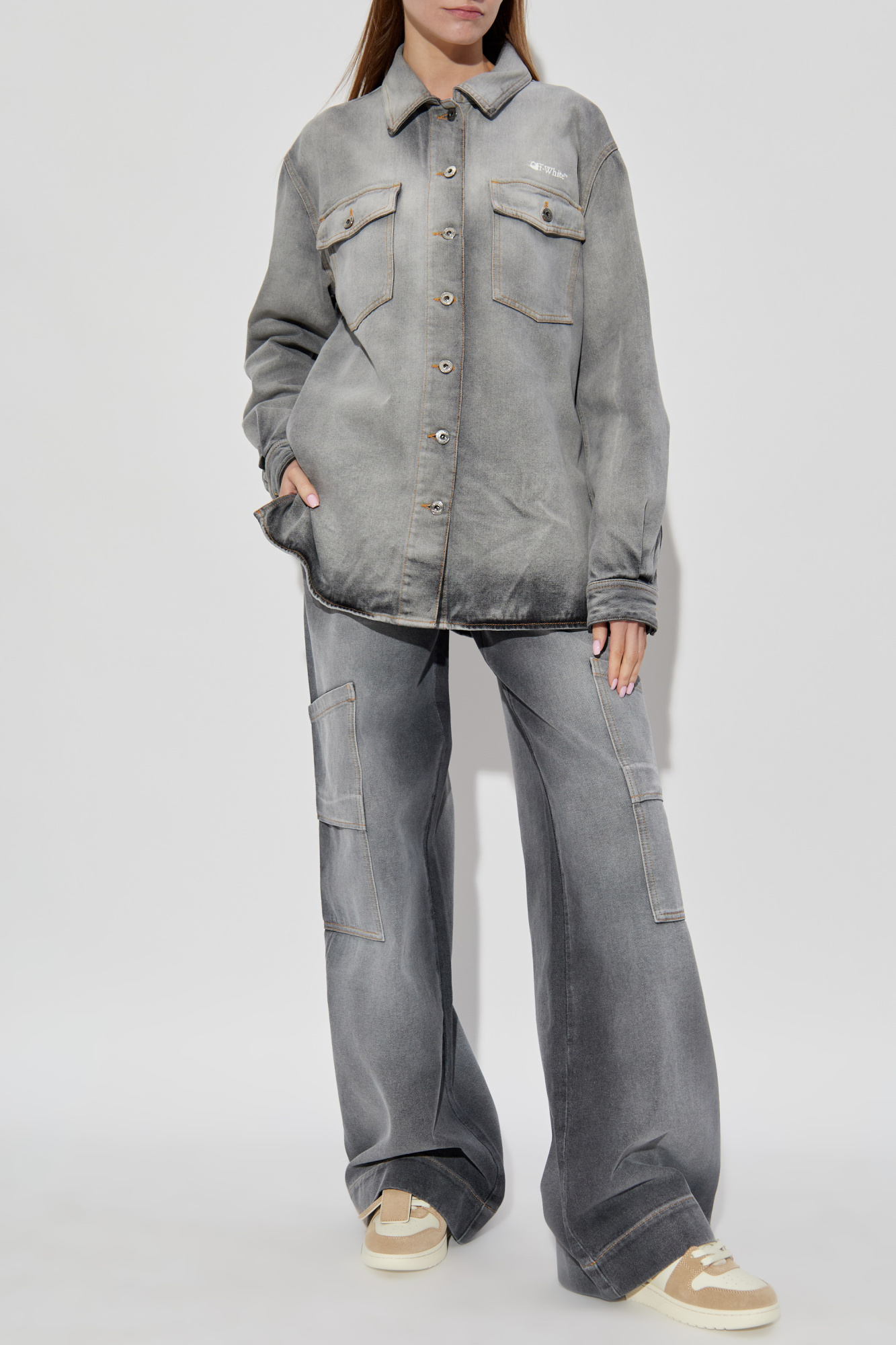 Jeans With Logo, Women's, Grey