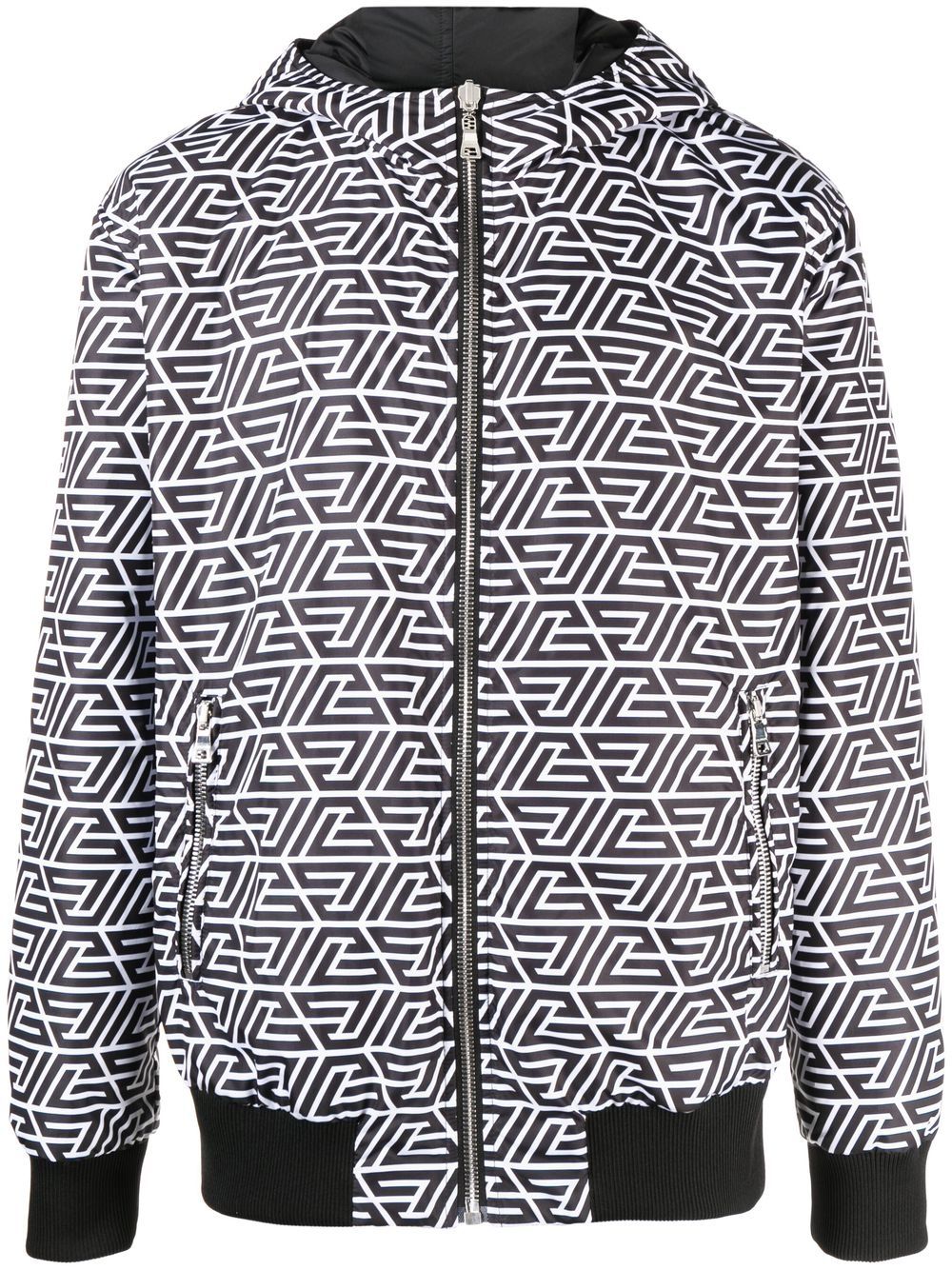 Reversible monogram-print hooded jacket - Black