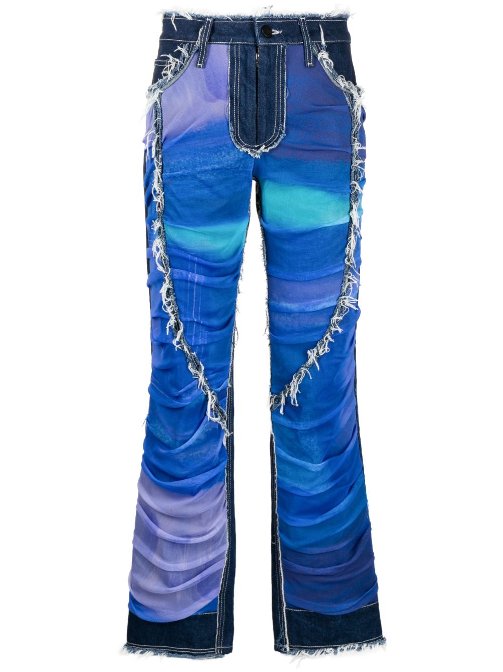 Tulle-panels straight-leg jeans - Blue