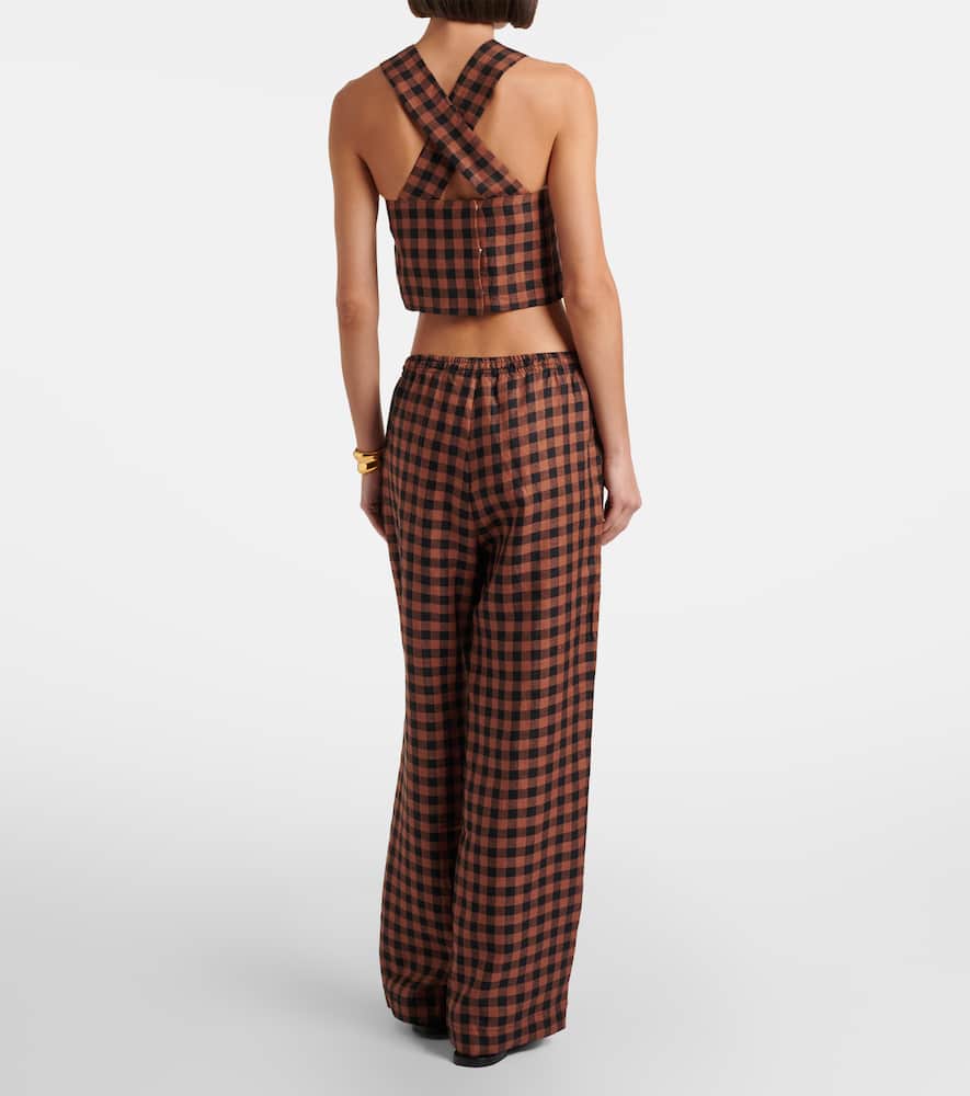 Checked linen wide-leg pants
