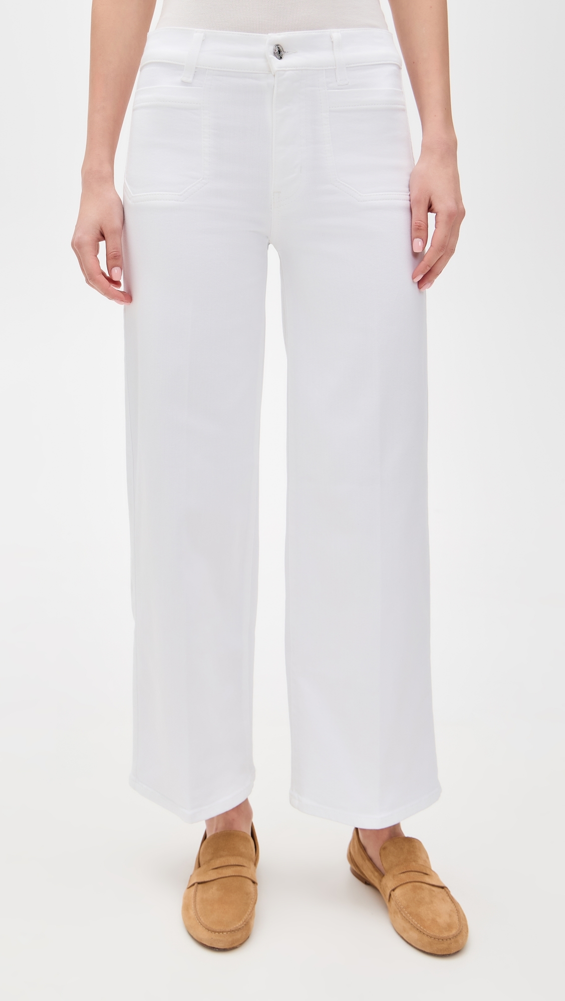 FRAME Le Slim Palazzo Modernist Pocket Jeans White