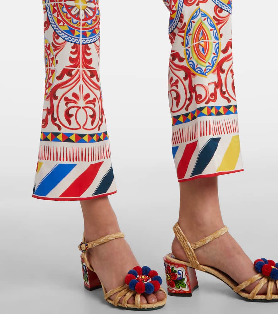 Cropped printed silk-blend flared pants