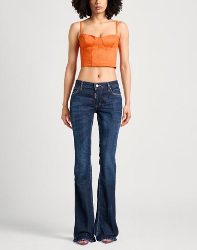 Woman Jeans Blue Size 0 Cotton, Elastane, Calfskin