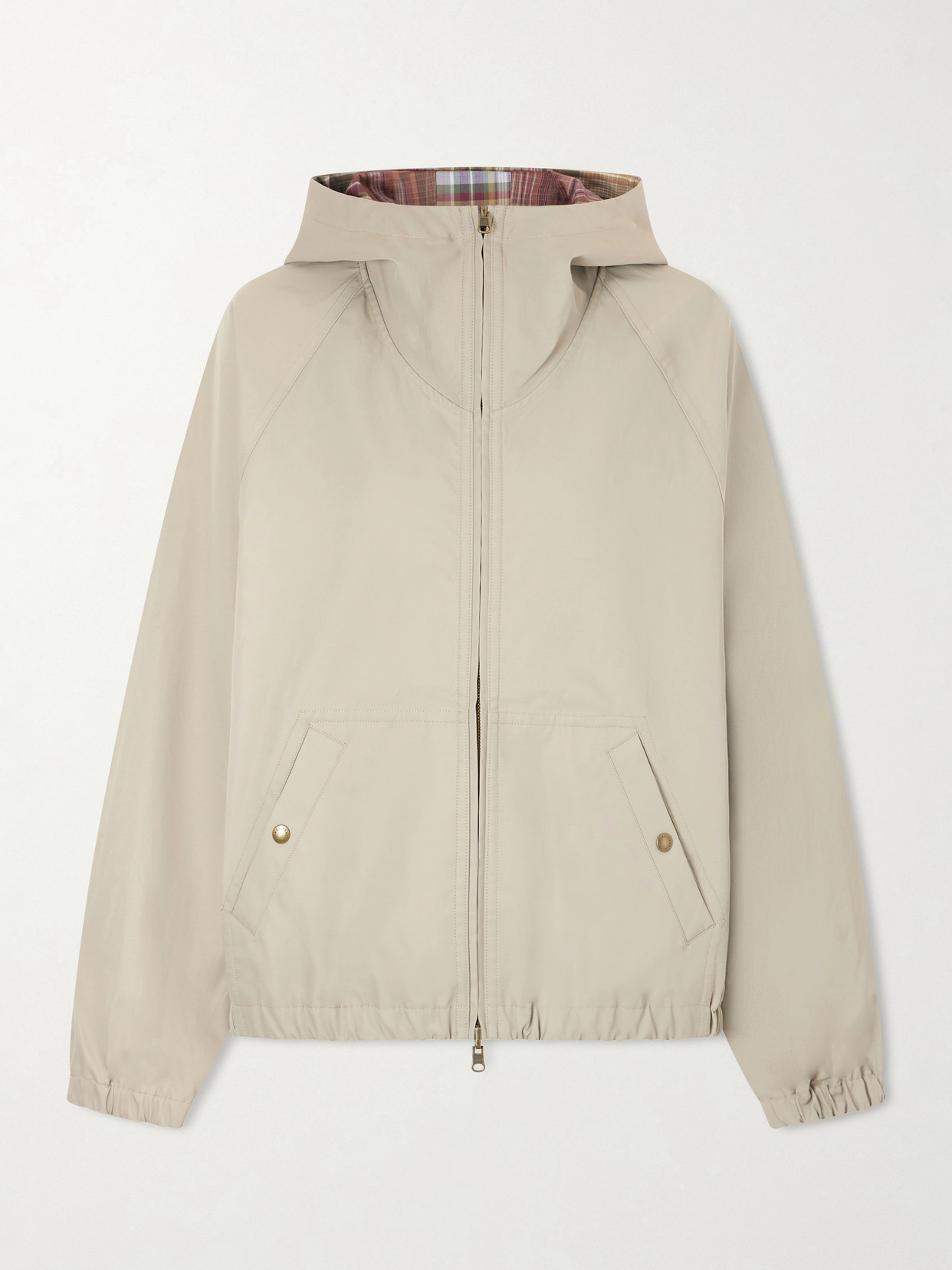 Hooded Reversible Checked Shell Jacket - Gray