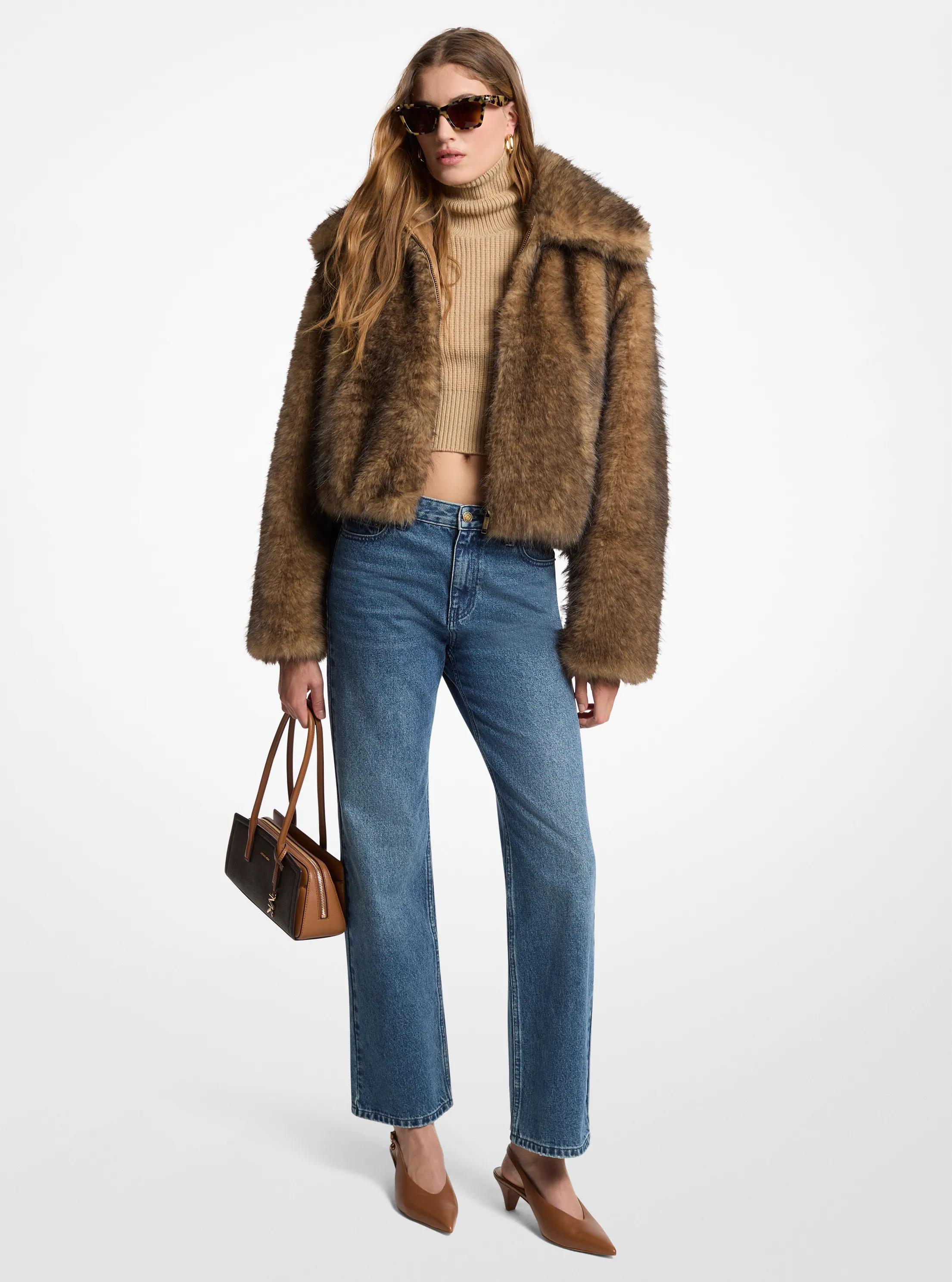 Michael Kors Faux Fur Jacket in Brown - size L by