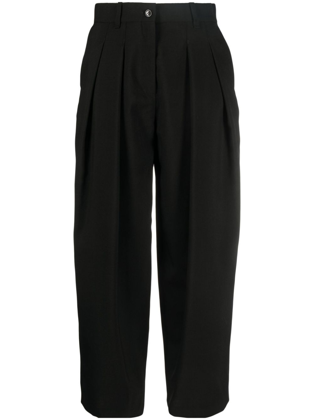 Pleat-detail cropped trousers - Black