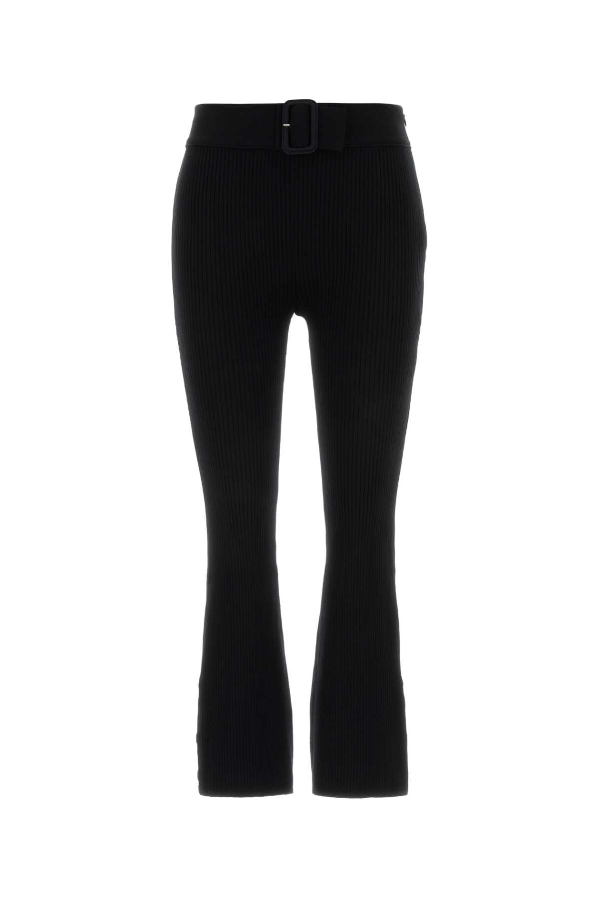 Ribbed Viscose-Polyester Trousers — Black