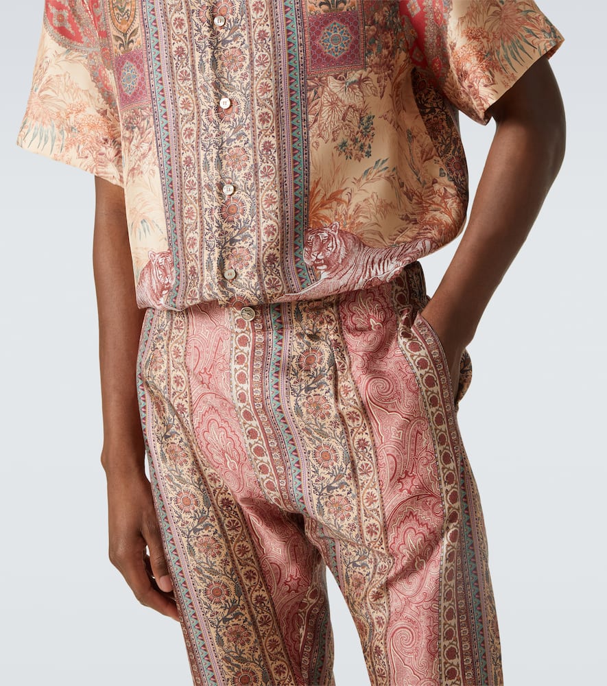 Paisley printed silk straight pants