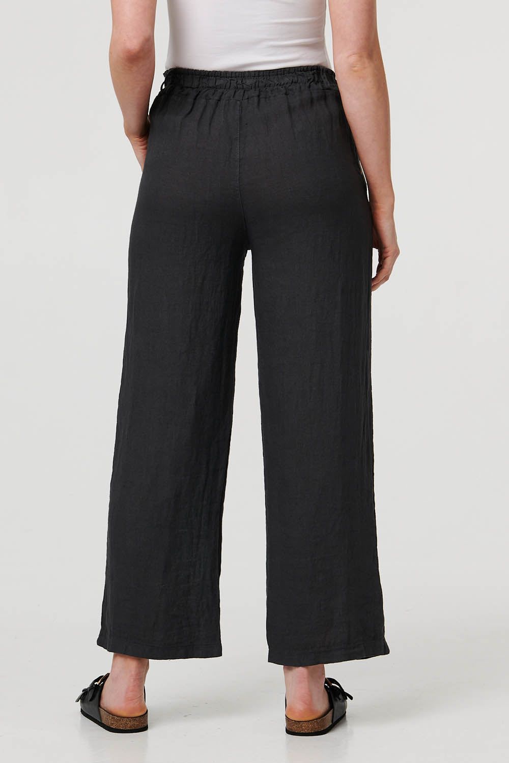 Izabel London Women's High Waist Wide Ankle Length Trousers in Charcoa