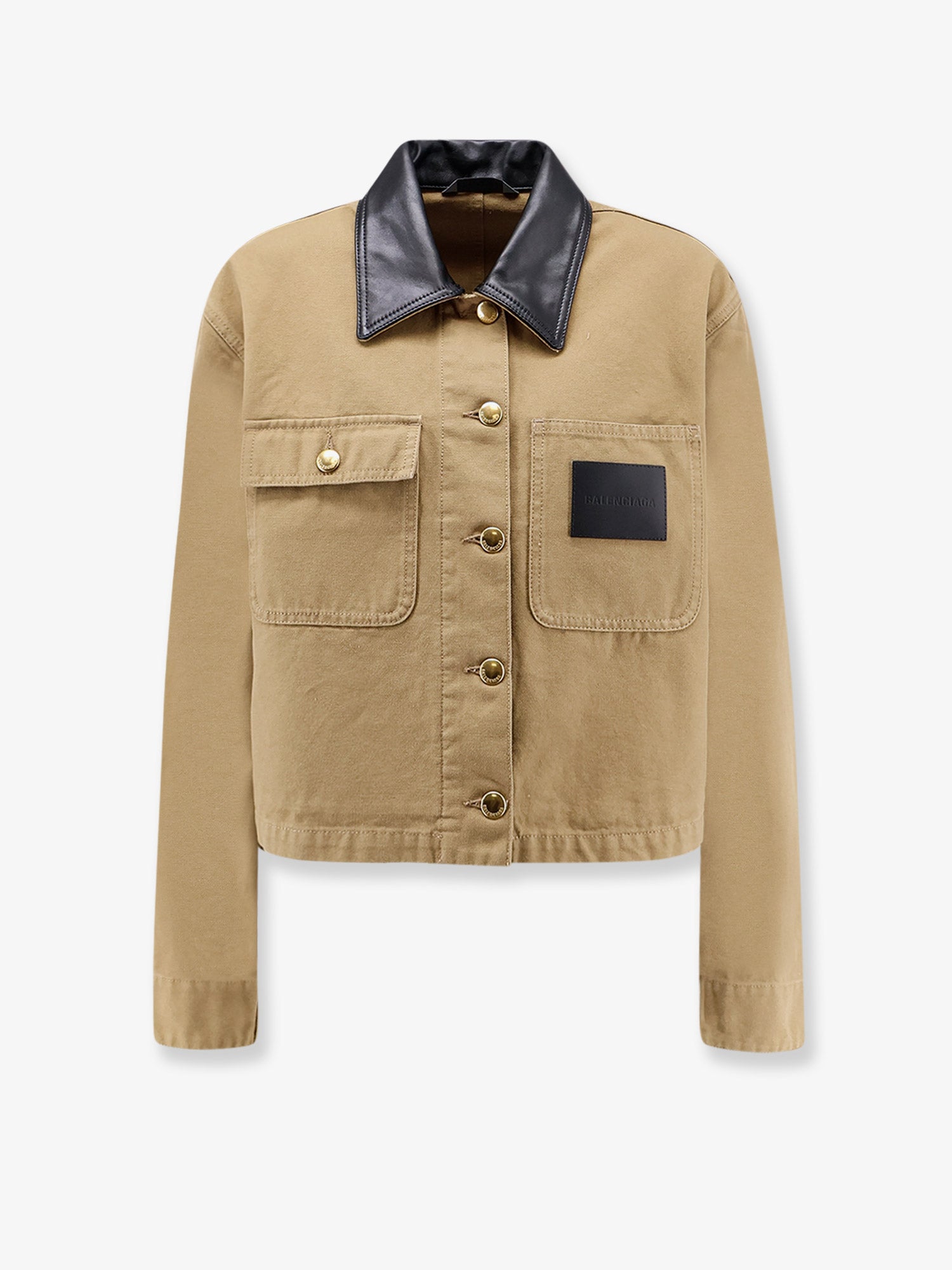 Cropped Workwear Canvas Jacket — Beige