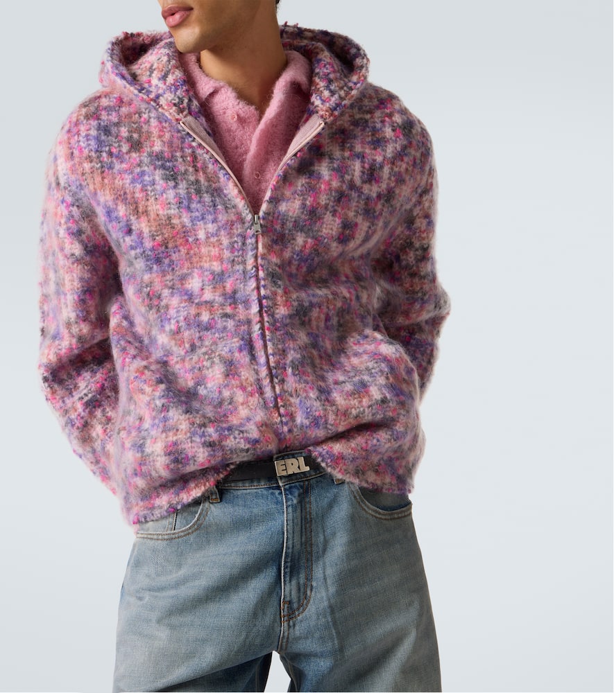 Hooded wool, mohair, and cotton-blend cardigan