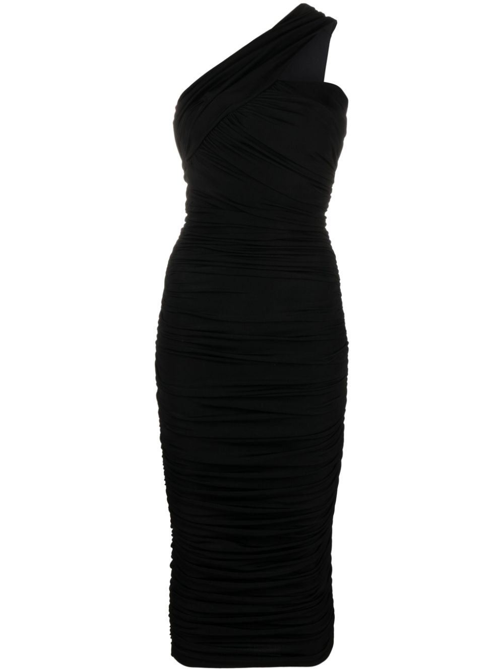 Tazia ruched one-shoulder midi dress - Black