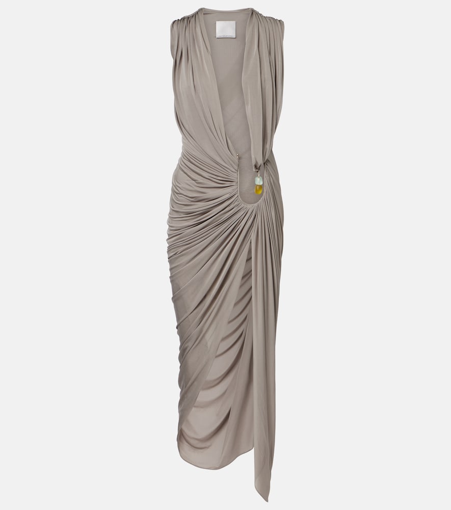Ripple embellished draped jersey gown