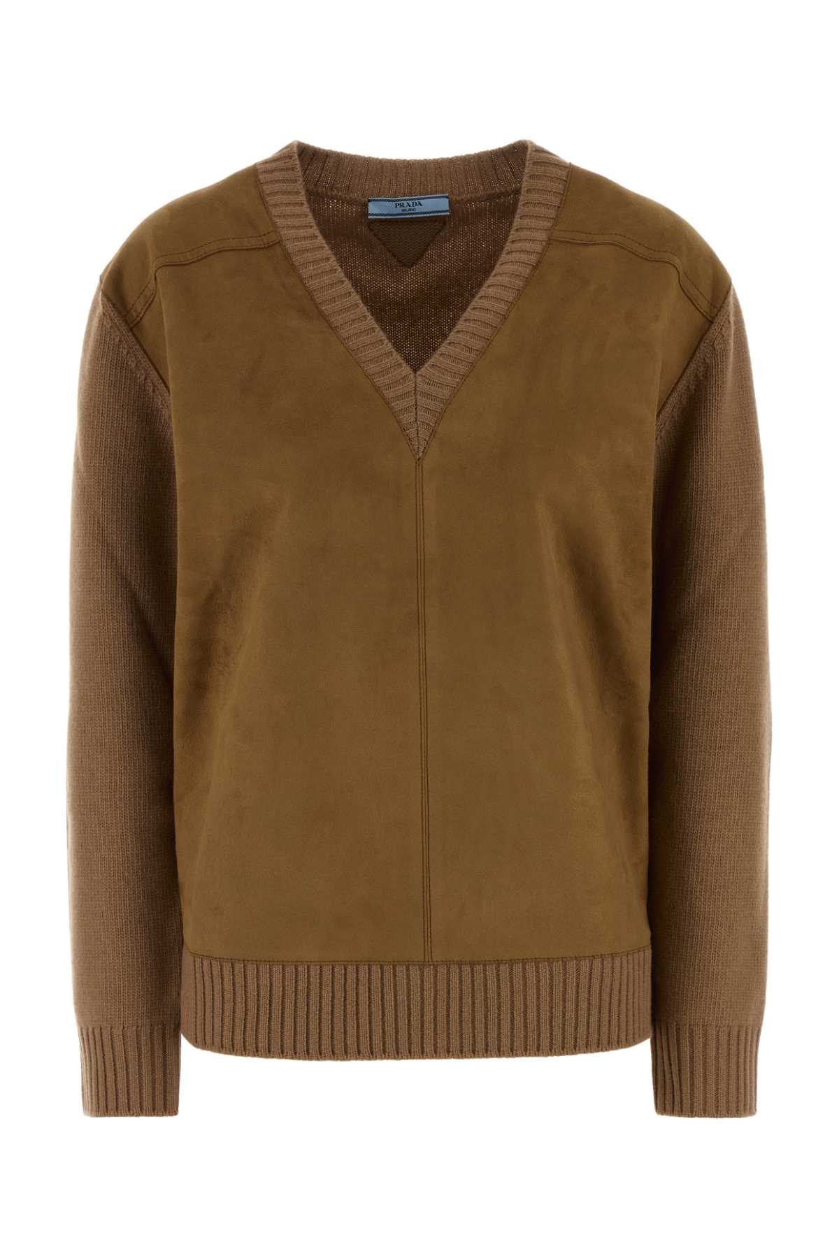 Wool-Blend V-Neck Sweater — Camel
