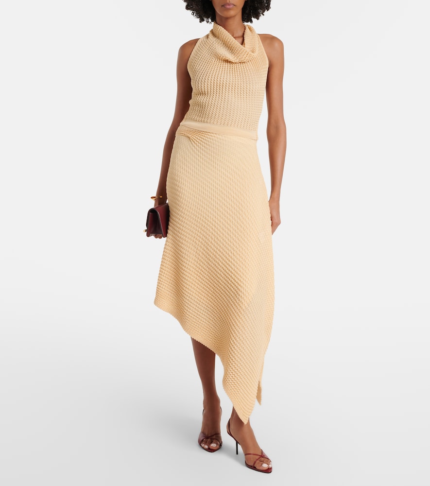 Draped knitted cotton-blend crop top