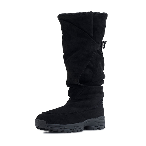 Belted Slouchy Shearling Boots_Black