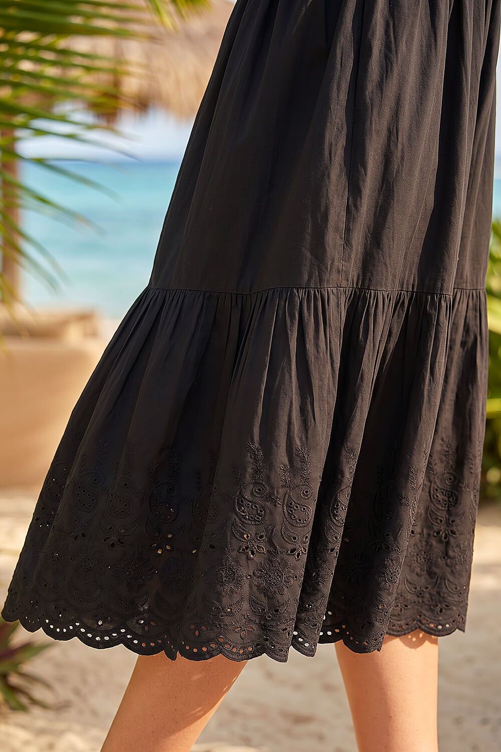 Roman Women's Cotton Broderie Midi Dress in Black