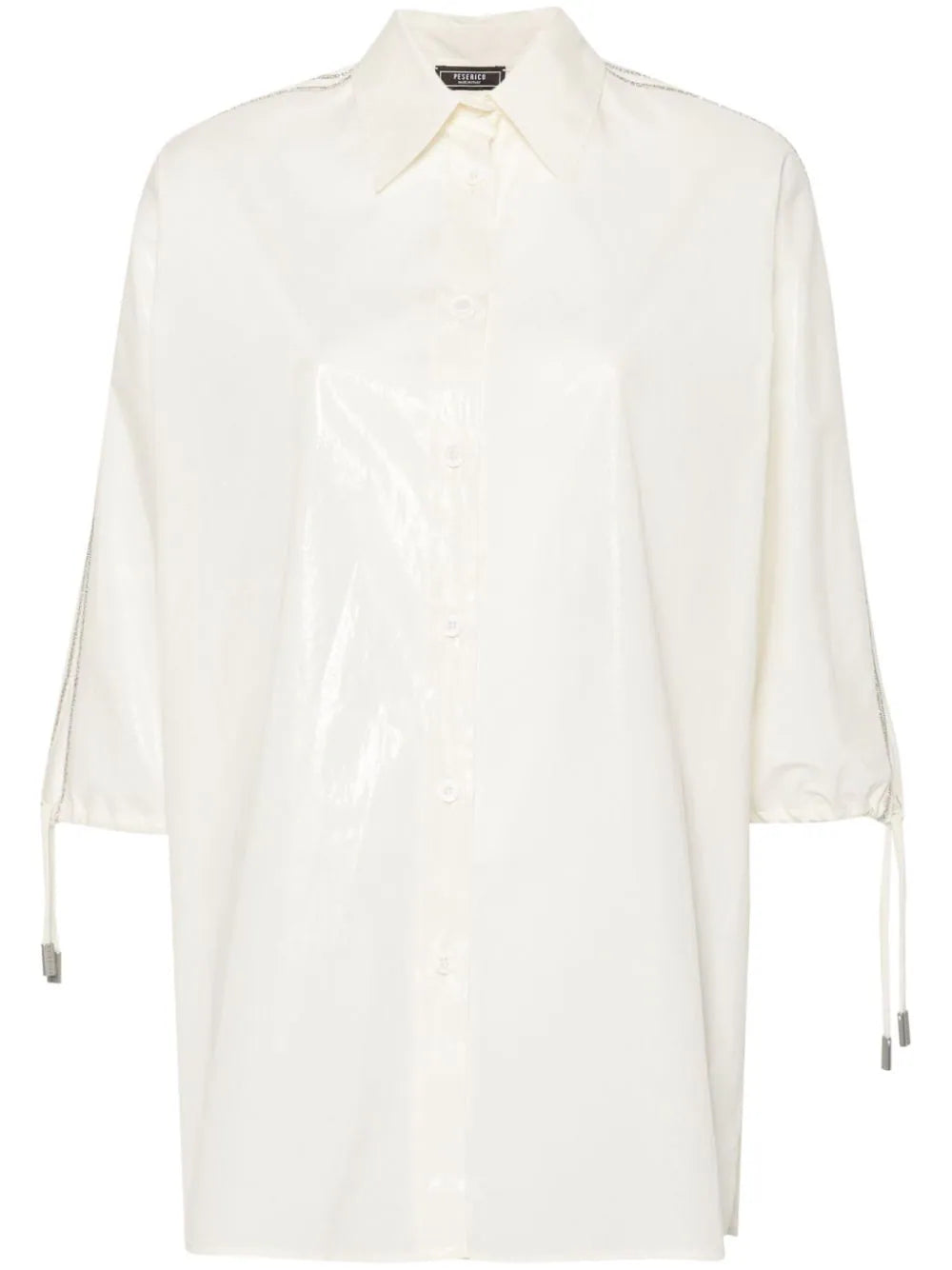 Beaded Trim-Detail Taffeta Shirt — White