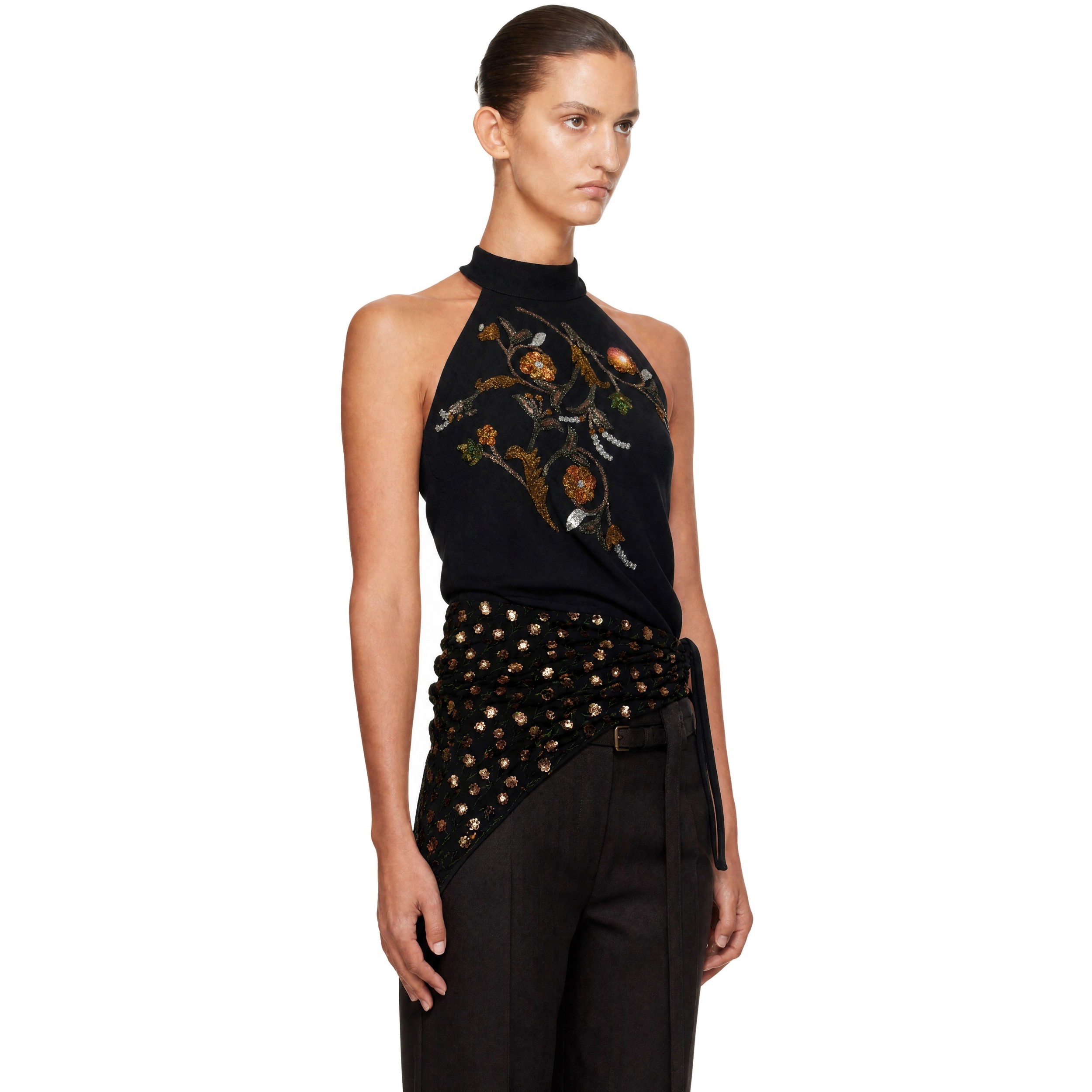 Black Sequinned Wrap Halter Blouse