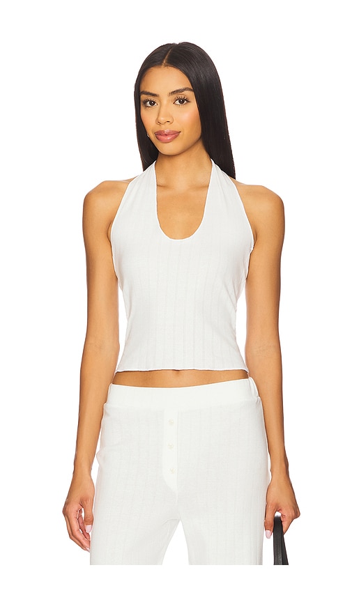 VIR VITA Pointelle Halter Top in White.  XS. Also in L, M