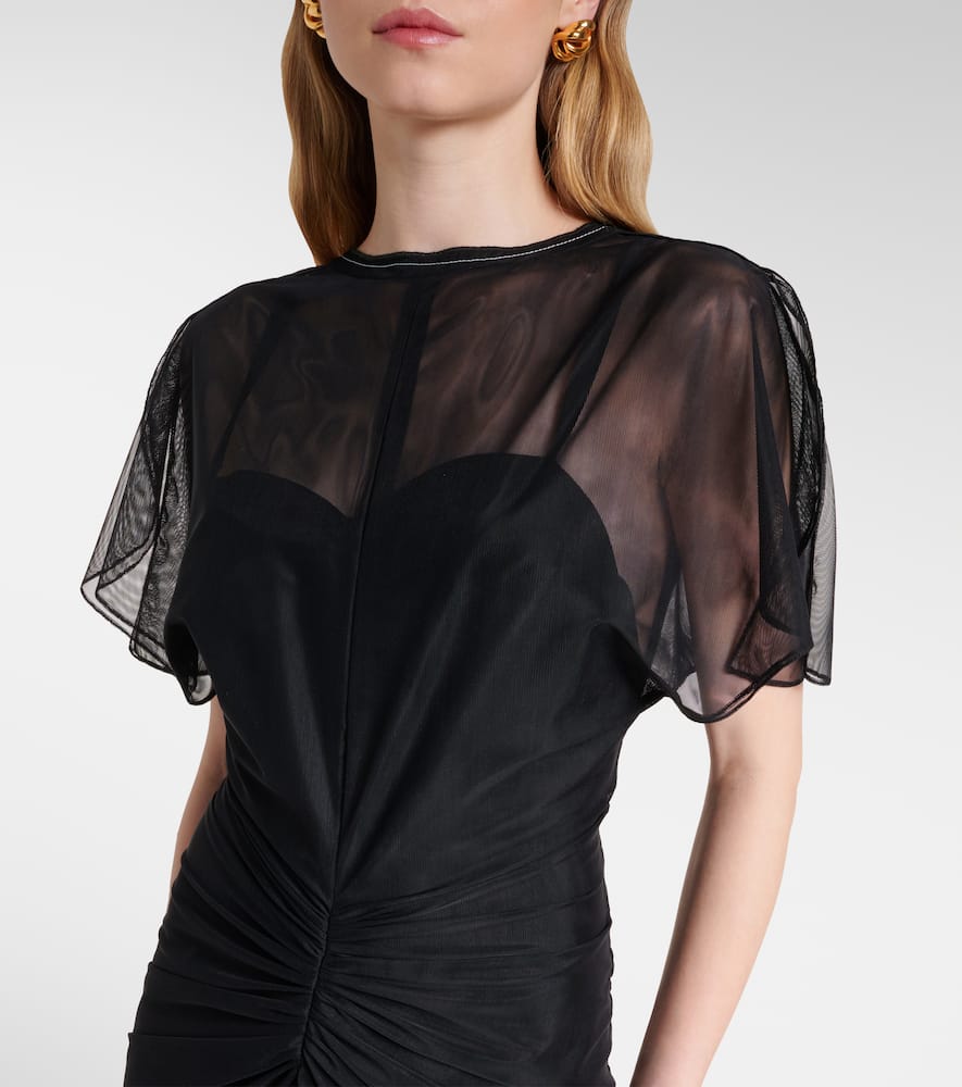 Bella gathered open back organza gown