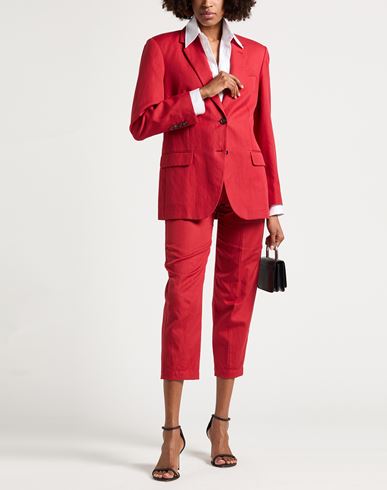 Woman Blazer Red Size 6 Cotton, Linen