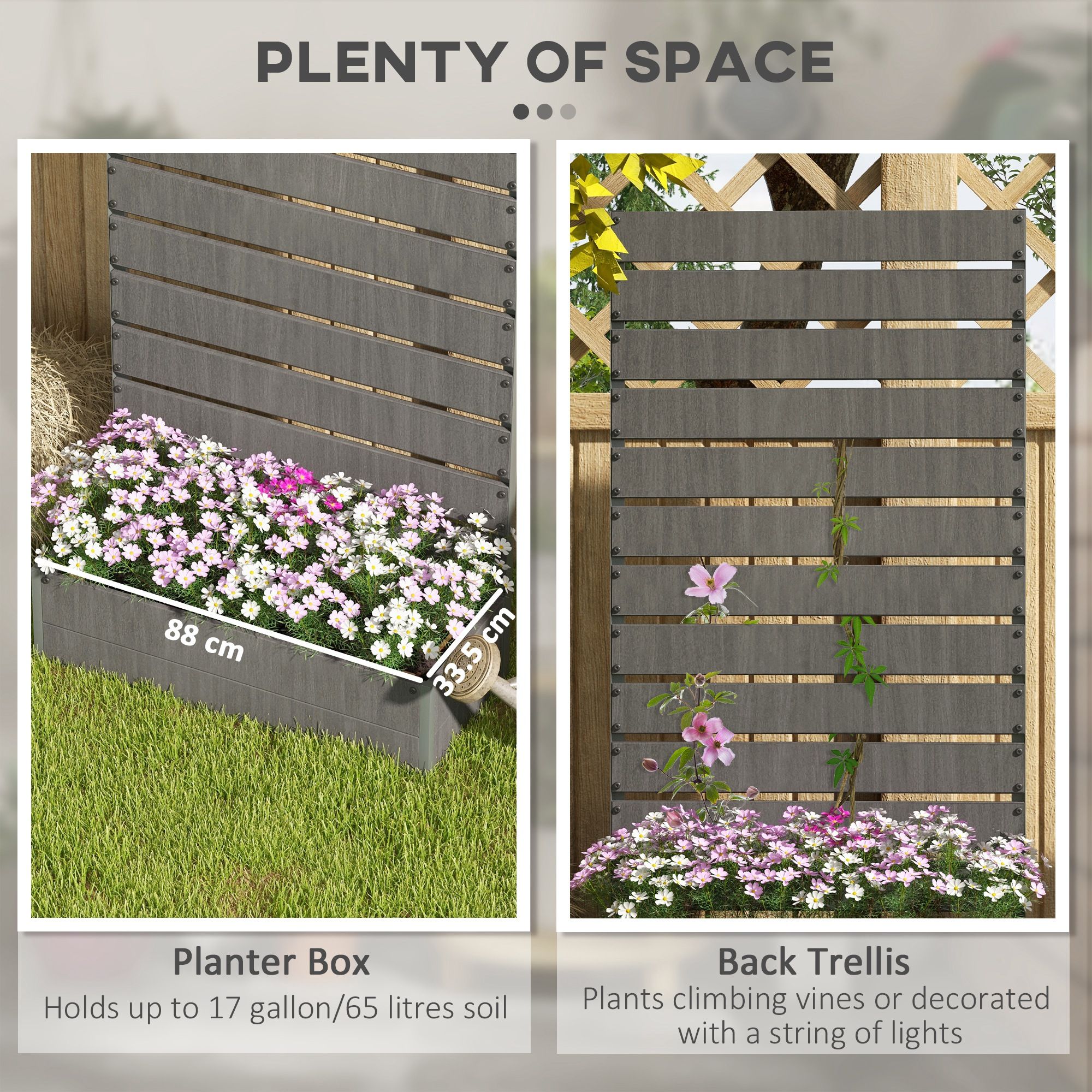 Outsunny Raised Garden Bed With Trellis Standing Patio Planter Box In Dark Grey