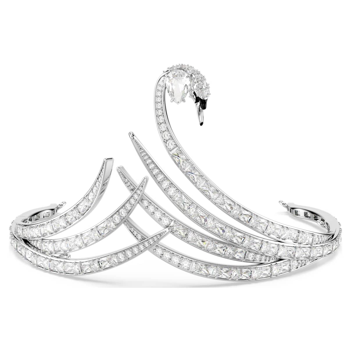 Vienna tiara, Mixed cuts, Swan, White, Rhodium plated