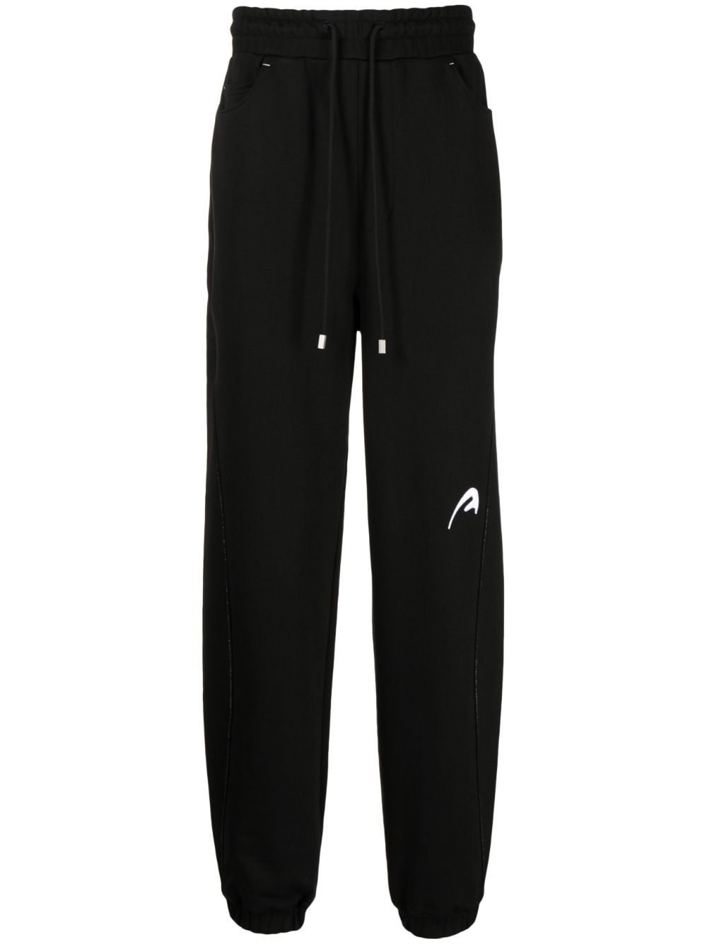 Logo-embroidered cotton drawstring trousers - Black