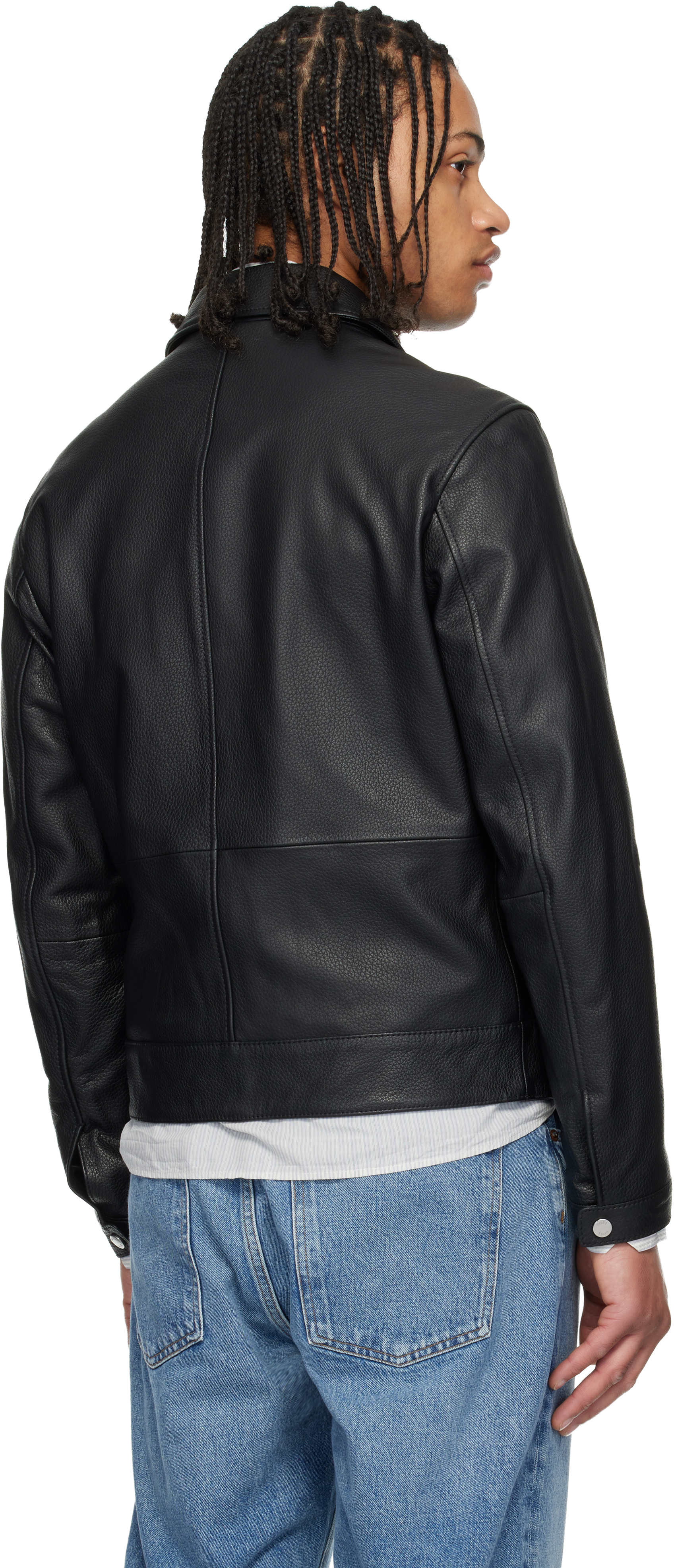Black Regular Fit Leather Jacket
