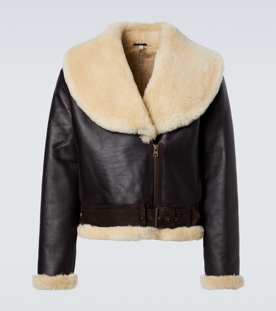 Shearling-trimmed leather jacket