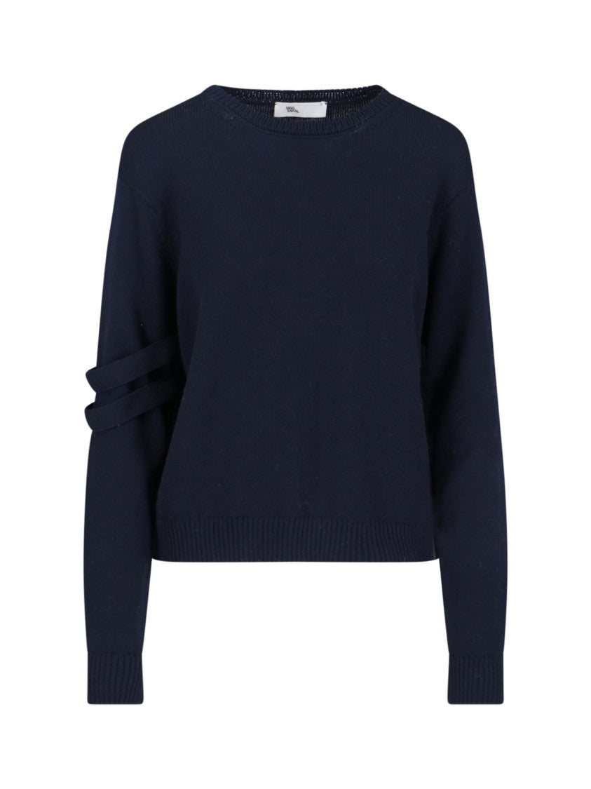 Double Strap Detail Sweater With Cropped Fit And Ribbed Cuffs