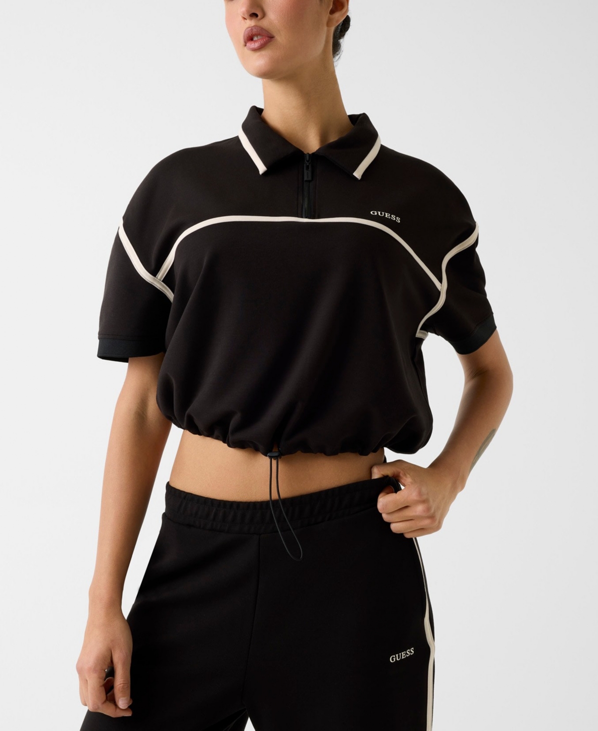 Women's Jasmine Crop Polo Half-Zip Sweatshirt - Jet Black