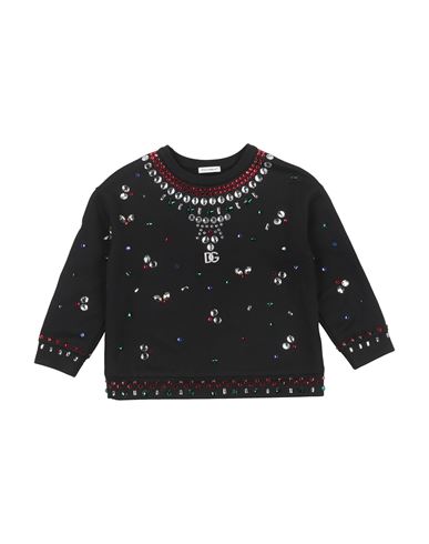 Kid Girl Sweatshirt Black Size 9 Cotton, Glass, Brass, Crystal