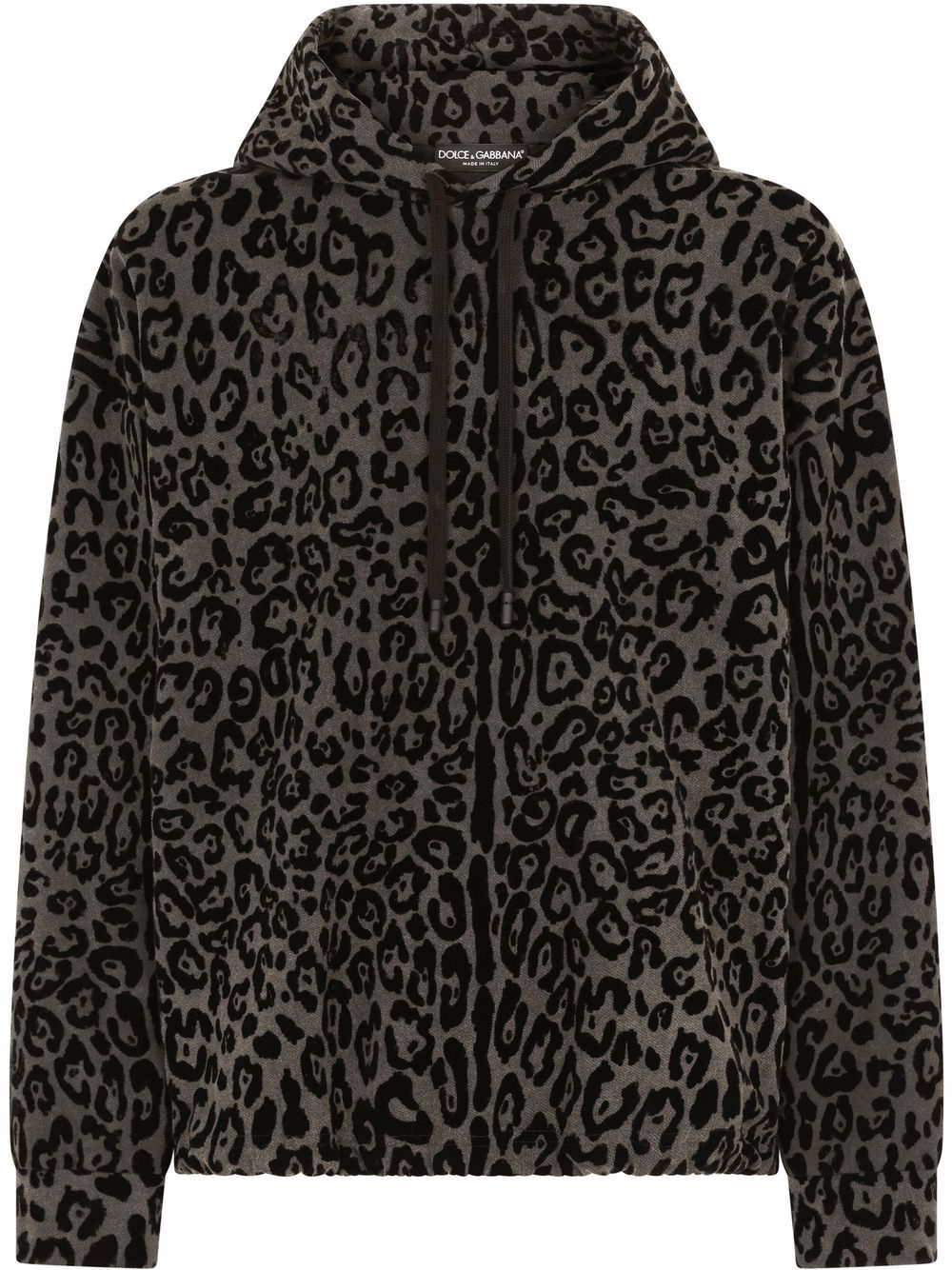 Leopard print drawstring hoodie - Black