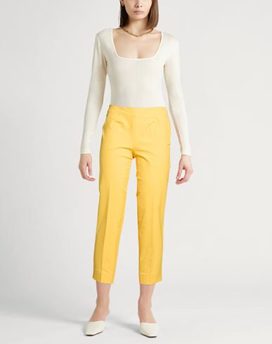 Woman Pants Yellow Size 6 Cotton, Elastane