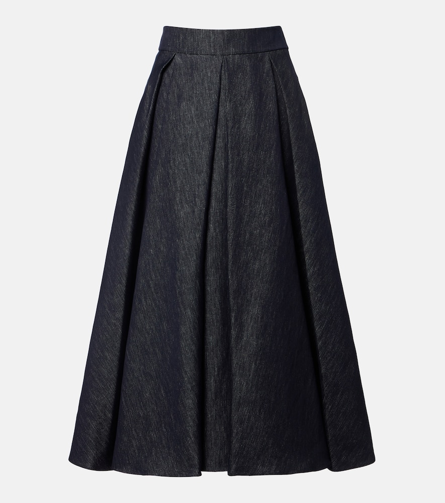 Pleated denim midi skirt