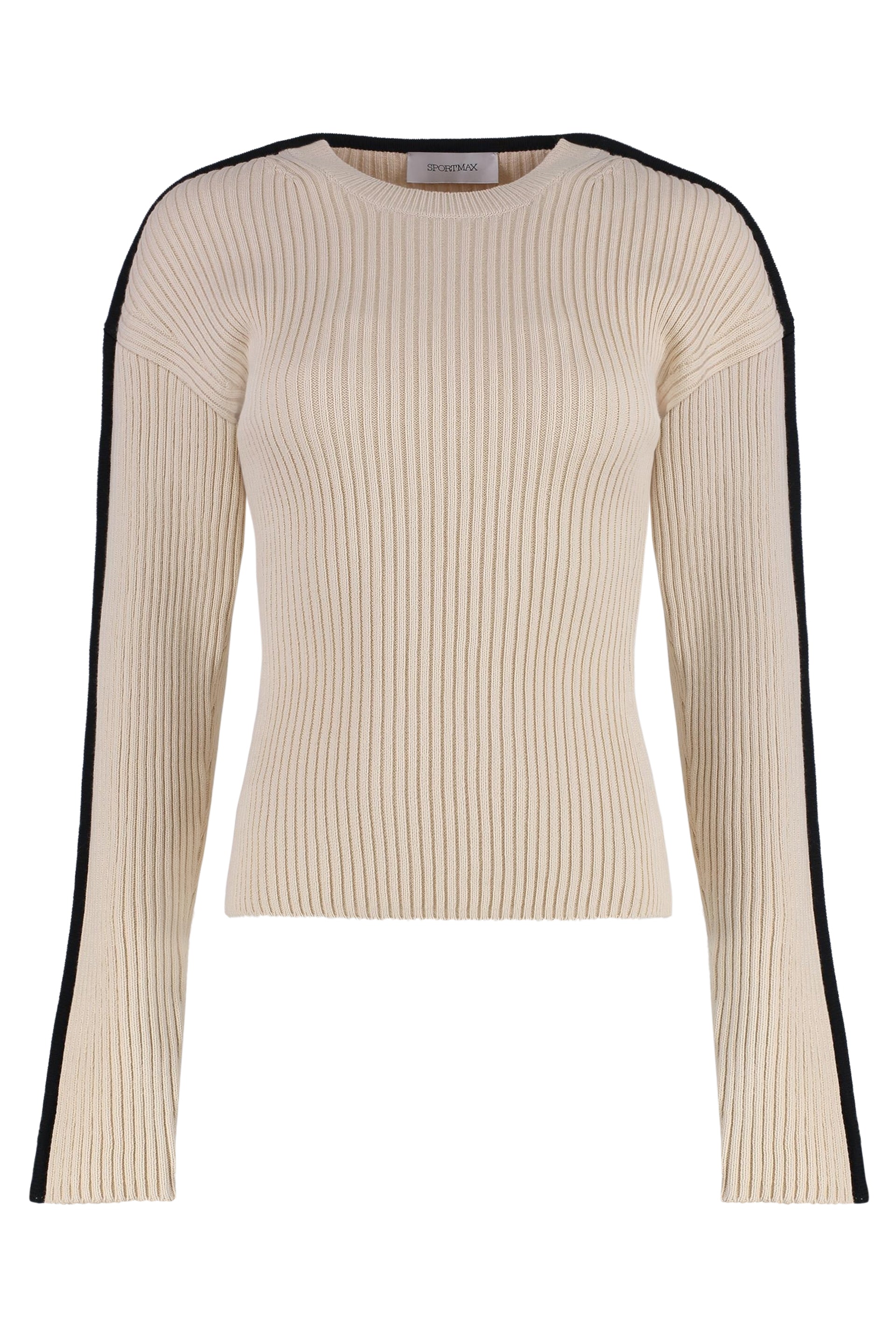 Sporty Ribbed Knit Top with Crew Neck