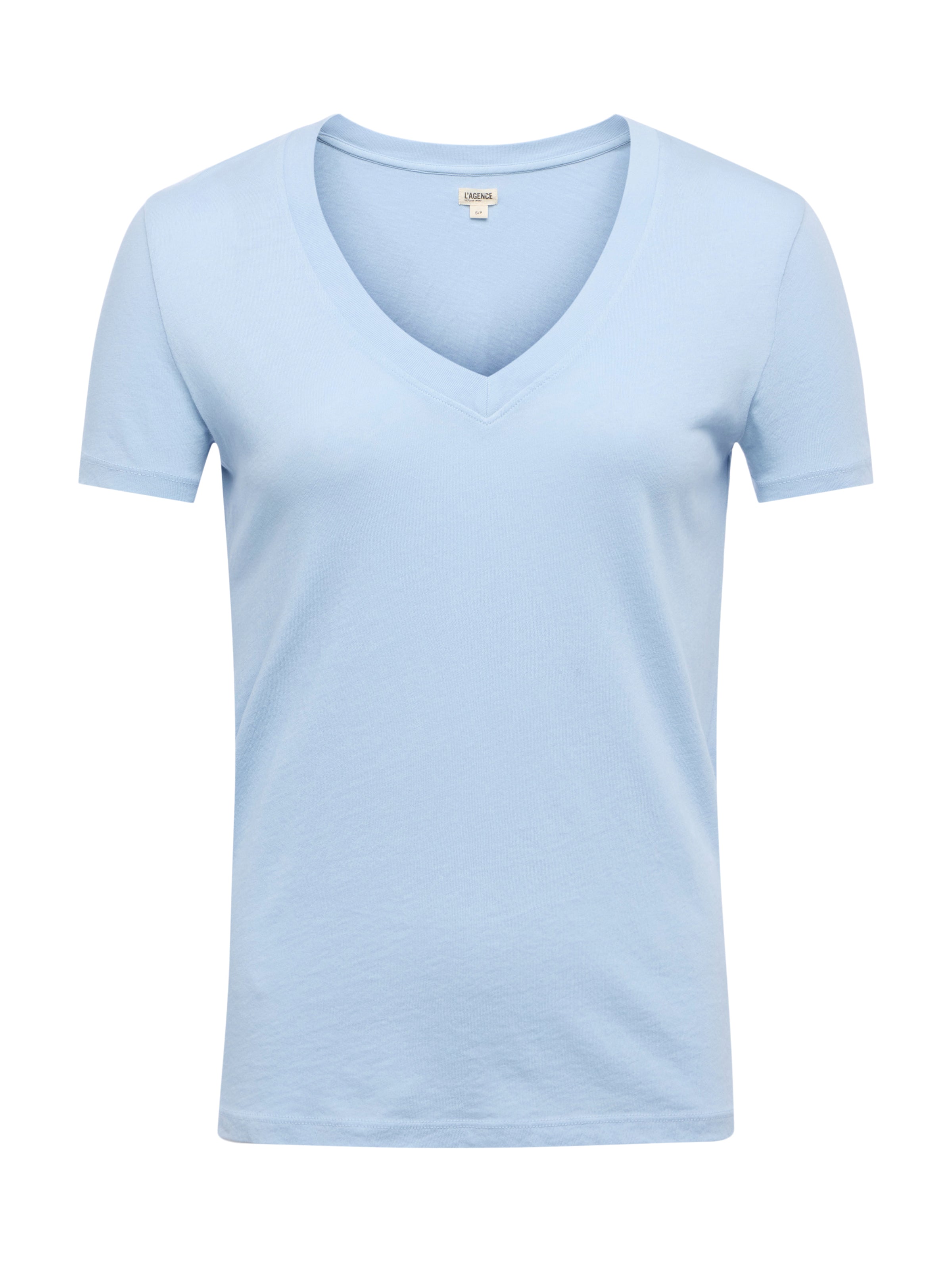 L'AGENCE Becca Cotton V-Neck T-Shirt In Blue Fog