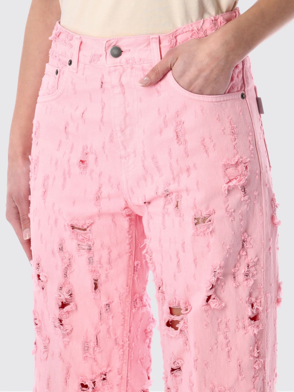 Bonnie Bull Destroyed Mid Rise Loose Jeans in Flamingo