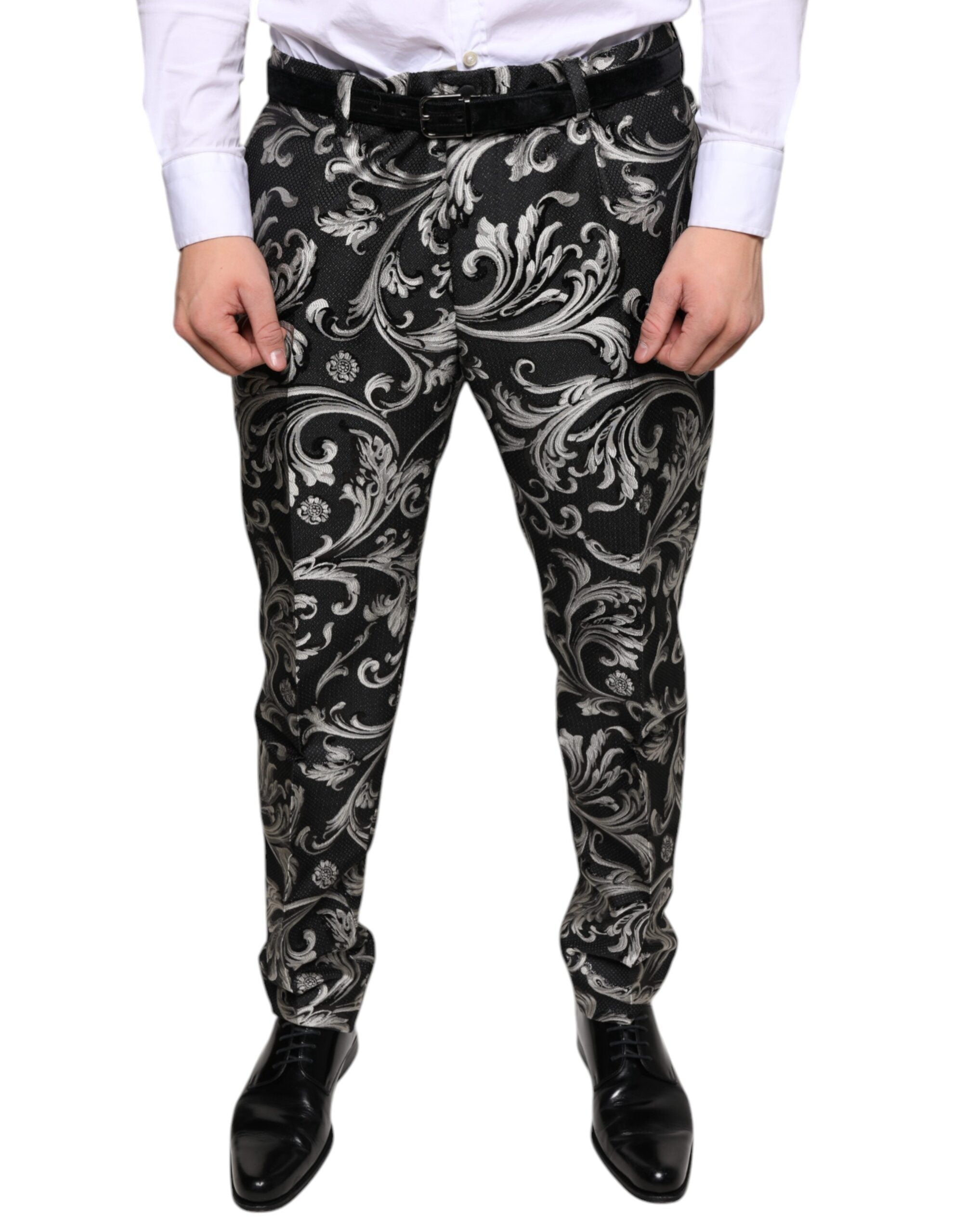 Baroque Jacquard Trousers — Black