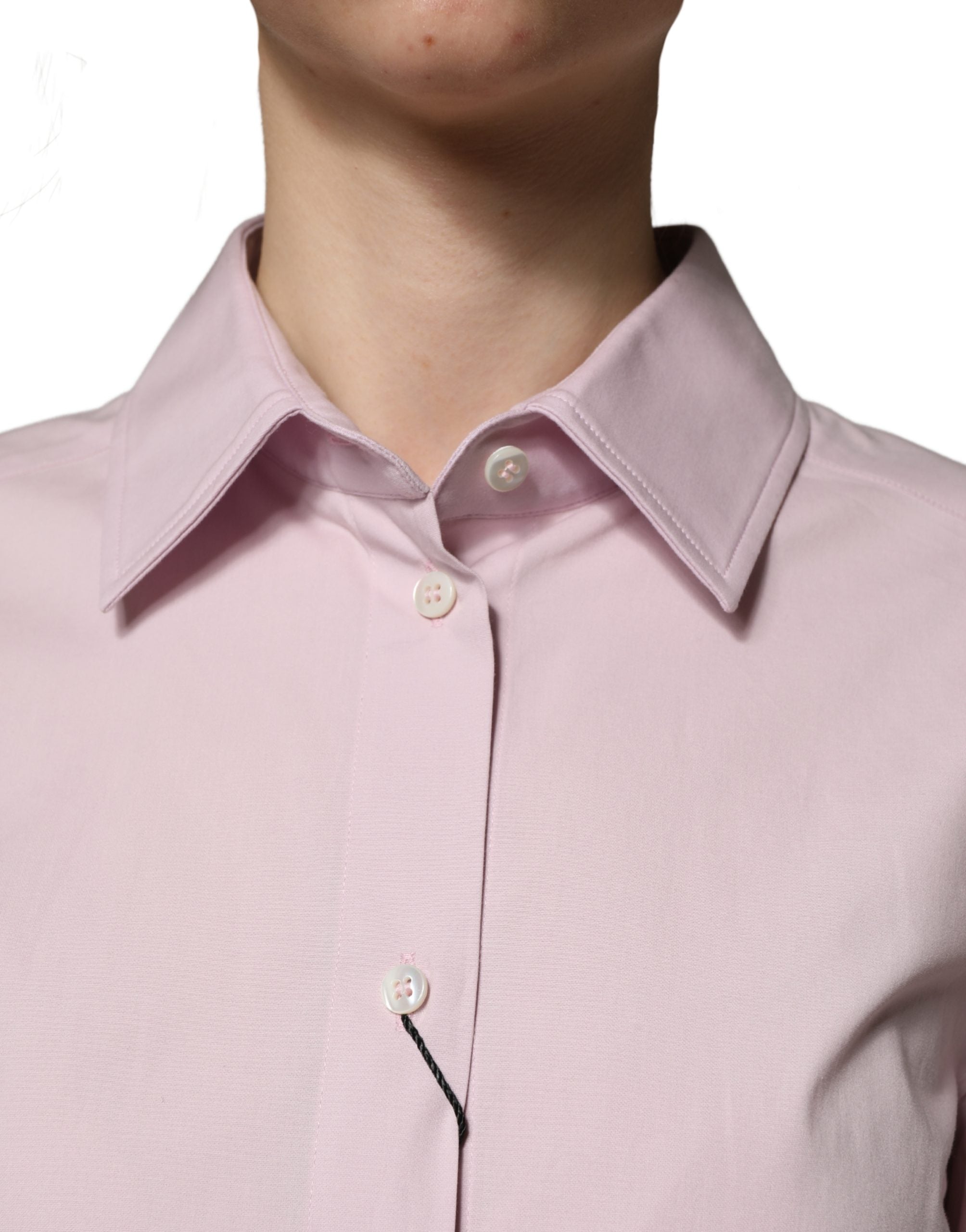 Cotton Button-Front Shirt — Pink