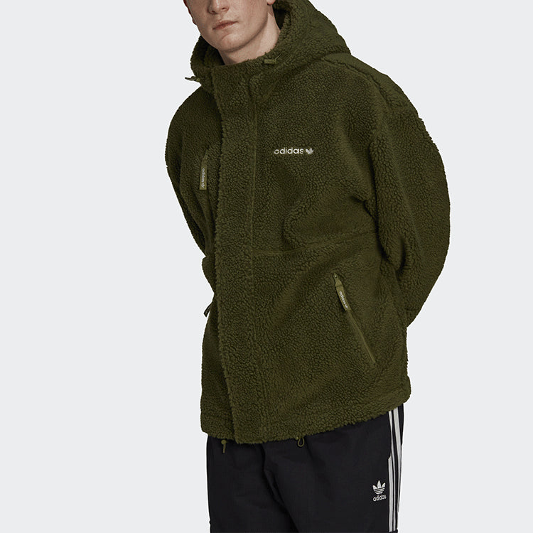 Men's originals Polar Fleece Wb Logo Embroidered Sports Hooded Jacket Dark Olive Green