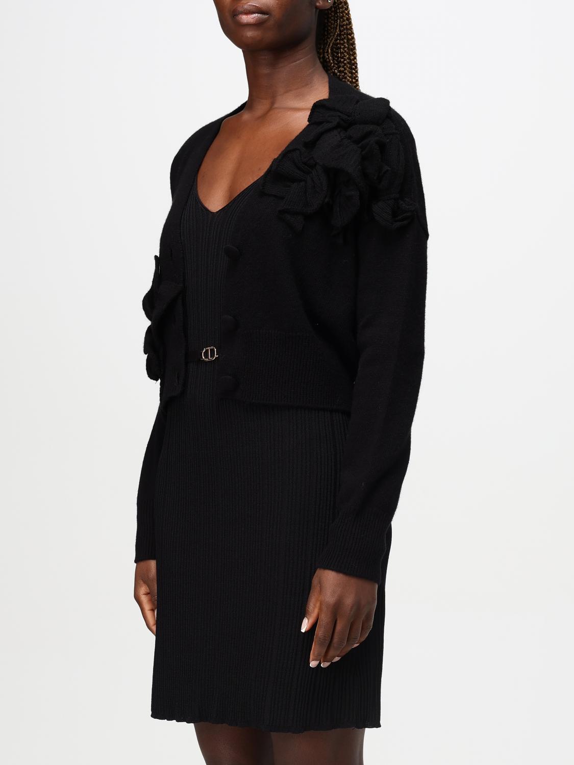 Floral-appliqué cardigan - Black