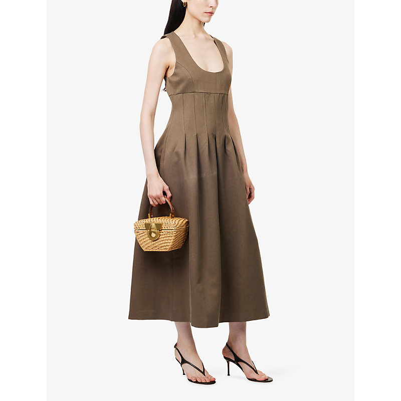 Womens Cinched Cotton-Blend Midi Dress